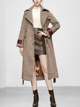 Load image into Gallery viewer, Brown Plaid Long Sleeve Women&#39;s Winter Coat