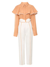 Load image into Gallery viewer, 2PS Ruffles Vintage Top And White Pant Set
