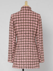 Plaid Stand Collar Houndstooth Tweed 1940S Coat