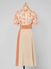 Load image into Gallery viewer, 2PS Orange Puff Short Sleeve Top And High Waist Pleated Splicing Large Swing Skirt Set