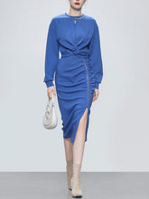 Load image into Gallery viewer, 2PS Royal Blue Casual Crew Neck Loose Short Sweater And Smocked Bodycon Skirt Suit