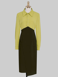 Yellow Turn Down Collar Long Sleeve 1960S Dress