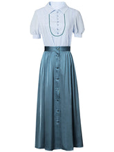 Load image into Gallery viewer, Light Blue Turn Collar Shirt And Lake Blue Skirt Set