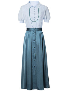 Light Blue Turn Collar Shirt And Lake Blue Skirt Set