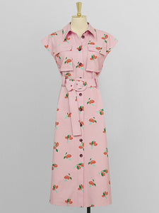 Summer Vintage Styele Fruit Print Shirt 1950S Dress With Pockets