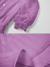 Load image into Gallery viewer, Apricot Stand Collar Puff Sleeve Mesh Pleated Dress