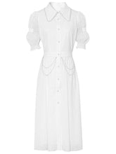 Load image into Gallery viewer, White Pearl Collar Romantic Floral Textured Shirt Dress