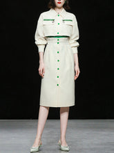 Load image into Gallery viewer, 3PS White Turn-down Collar Long Sleeve Coat With White Skirt Suits