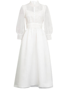 White Puff 3/4 Sleeve Edwardian Revival Fariy Organza Dress