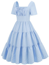 Load image into Gallery viewer, Light Blue Polka Dots Square Collar 1950S Vintage Swing Dress