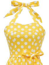 Load image into Gallery viewer, Blue And White Polka Dots Vintage Halter 1950S Dress With Belt
