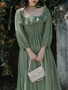 Green Mid Centuries Ruffles Vintage Maxi Dress
