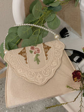 Load image into Gallery viewer, 1950S Blue Embroidered Rose Vintage Pearl Handbag Satin Banquet Bag