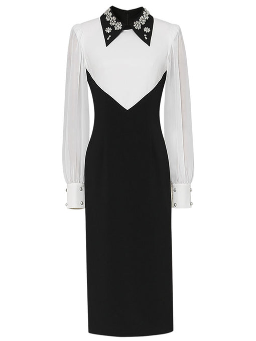 Black And White Embroidered Drill Long Sleeve Vintage 1940S Dress