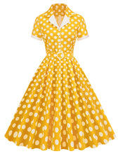 Load image into Gallery viewer, Green Polka Dots Turn Down Collar Short Sleeves 1950S Vinatge Shirt Dress