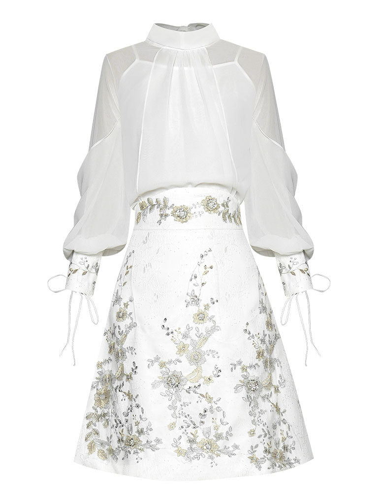 Embroidered Long Sleeve Blouse And Skirt Vintage Set 1950S Dress