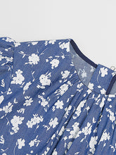 Load image into Gallery viewer, Lake Blue Floral Print Waist Cut Out Puff Sleeve Summer 1950S Dress