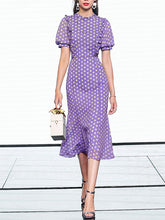 Load image into Gallery viewer, Purple Polka Dots Puff Sleeve Vintage Rapunzel Style Chiffon Dress