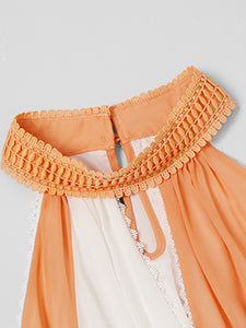 White And Orange Lace Halter Maxi Dress