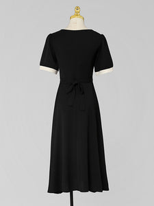 Black Dress With White Bow Collar Vintage 1950S Hepburn Style Outfits Vintage Dress