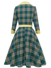 Load image into Gallery viewer, Green Plaid 3/4 Sleeve 1950S Vintage Dress With Belt