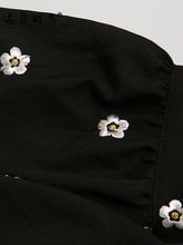 Load image into Gallery viewer, Black Embroiderd Flowers Puff Sleeve 1940S Split Vintage Dress