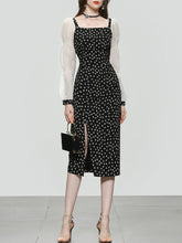 Load image into Gallery viewer, Black Daisy Print Split Straight Dress With White Long Sleeve