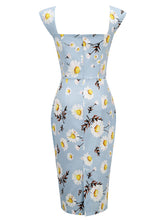 Load image into Gallery viewer, Blue Daisy Square Collar 1960S Bodycon Dress