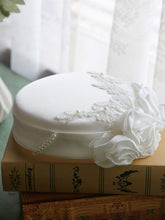 Load image into Gallery viewer, White 1950S Pillbox Hat With Rose Vintage Hepburn Style Hat