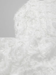 White Crew Collar Long Sleeve Lace Party 1960S Dress