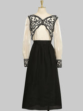 Load image into Gallery viewer, 2PS White Butterfly Long Sleeve Top And Black Swing Skirt Suit