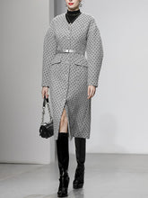 Load image into Gallery viewer, Light Grey V Neck Polka Dot Woolen Coat