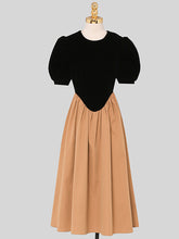 Load image into Gallery viewer, Black And Brown Crew Neck 1950S Hepburn Style Outfits Vintage Swing Dress