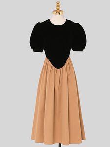Black And Brown Crew Neck 1950S Hepburn Style Outfits Vintage Swing Dress
