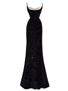 black cocktail dress amazon Black Color Women Sexy Shinning Sequins High Split Bodycon Long Dress Gloves Celebrate Evening Party Prom Dress Black / L