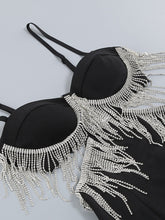 Load image into Gallery viewer, Black Spaghetti Strap Rhinestones Slit Sexy Gown Party Dress