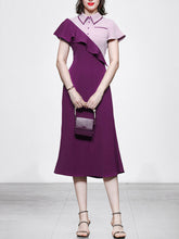 Load image into Gallery viewer, Purple Lotus Leaf Sleeves 1950S Vintage Shirt Dress