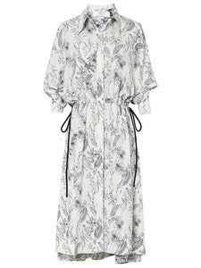 Apricot Doll Sleeves Nipped Waist Slim Print Shirt Dress