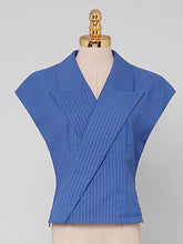 Load image into Gallery viewer, 2PS Blue Vertical Striped Lapel Sleeveless Slim Top High Waist Asymmetric Short Skirt Set