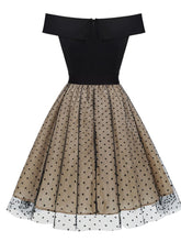 Load image into Gallery viewer, Black Off Shoulder Polka Dots 1950S Vintage Swing Dress