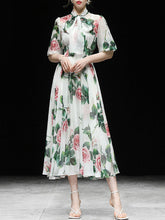 Load image into Gallery viewer, Big Bowknot Tropical Rose Print Maxi Dress