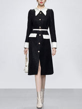 Load image into Gallery viewer, Black Turn Down Collar Puff Sleeve 1940S Split Bodycon Dress