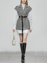 Load image into Gallery viewer, 2PS Houndstooth Pattern Vest And White Low High Shirt Coat Suit