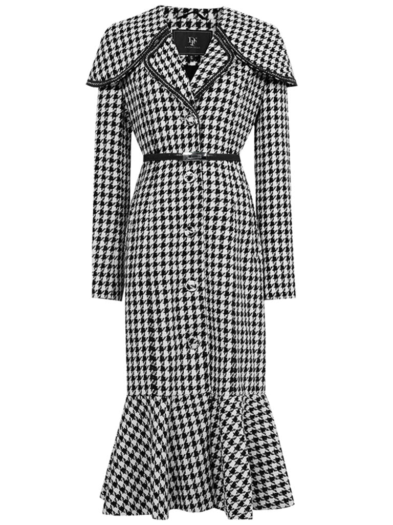 Black And White Ruffles Houndstooth Tweed 1940S Coat