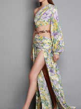 Load image into Gallery viewer, Floarl Print One Shoulder Hollow High Slit Maxi Dress