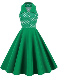 Green Polka Dots Sleeveless 1950S Vintage Shirt Swing Dress
