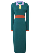 Load image into Gallery viewer, 1940S Green High Waist Knitted Sweater Long Sleeve Vinatge Dress