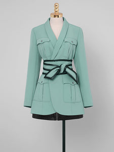 Green Long Sleeve 1950S Vintage Blazer Skirt Suit