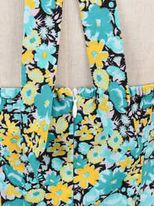 Green Floral Print Halter Classis Vintage Style 1950S Dress With Back Bowknot