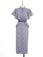 Load image into Gallery viewer, Lavender Lace Collar Ruffles Sleeve Floral Print 1930S Vintage Dress With Belt